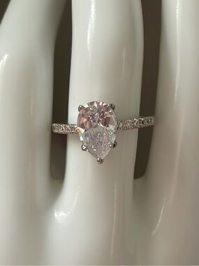 Pear Cut CZ Engagement Ring – Stainless Steel Pave Band Ring – Bridal Statement